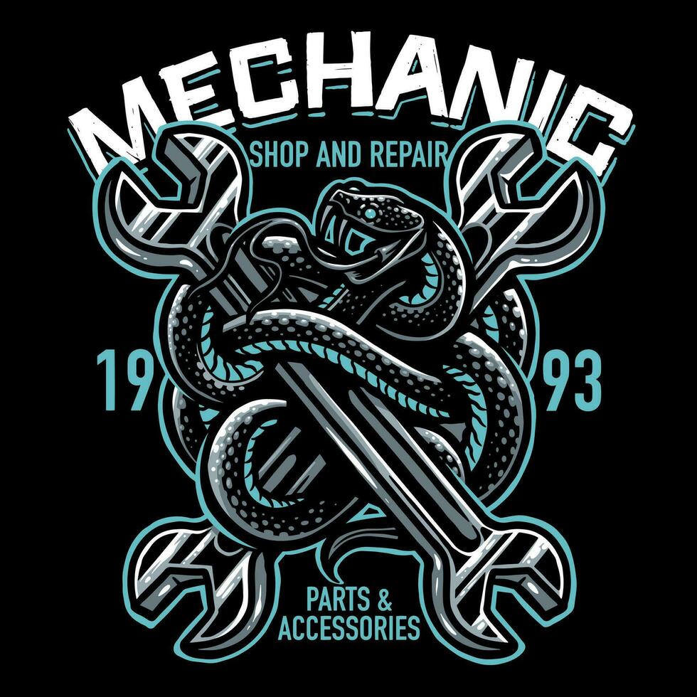 serpent mascotte mécanicien garage badge conception logo vecteur