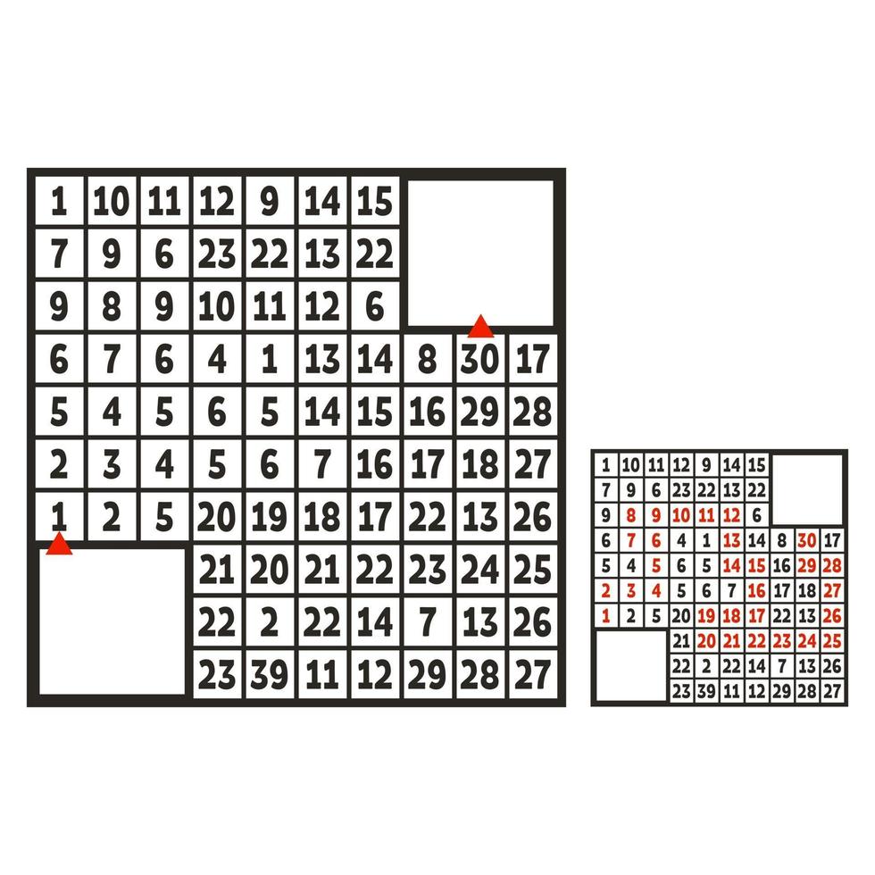 labyrinthe carré mathématique. jeu pour les enfants. casse-tête pour les enfants. l'étude des nombres. énigme du labyrinthe. illustration vectorielle plane isolée sur fond blanc. avec réponse. avec place pour votre image. vecteur