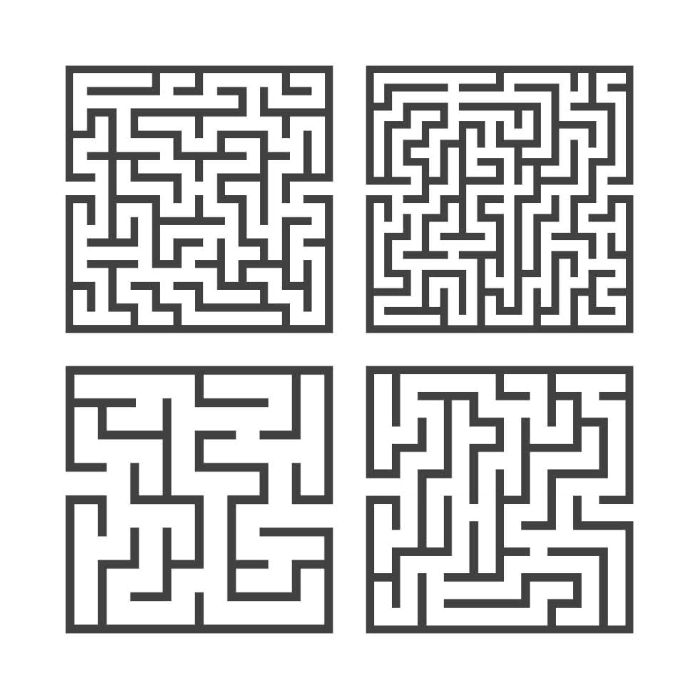 un ensemble de labyrinthes carrés de différents niveaux de difficulté. jeu pour les enfants. casse-tête pour les enfants. une entrée, une sortie. énigme du labyrinthe. illustration vectorielle plane isolée sur fond blanc. vecteur