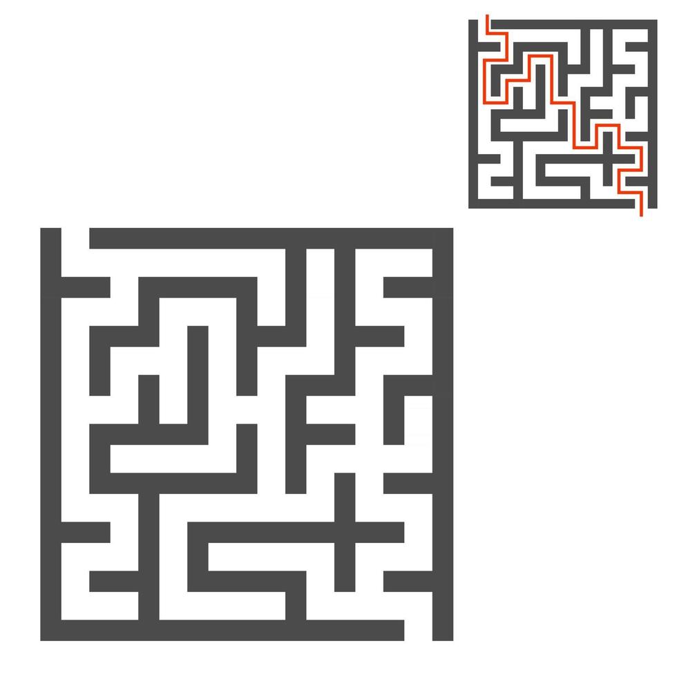 labyrinthe carré abstrait. jeu pour les enfants. casse-tête pour les enfants. une entrée, une sortie. énigme du labyrinthe. illustration vectorielle plane isolée sur fond blanc. avec réponse. vecteur