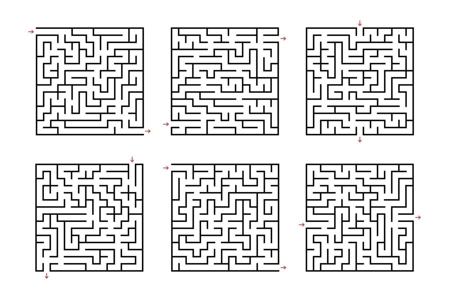 un ensemble de labyrinthes carrés. jeu pour les enfants. casse-tête pour les enfants. énigme du labyrinthe. illustration vectorielle plane isolée sur fond blanc. vecteur