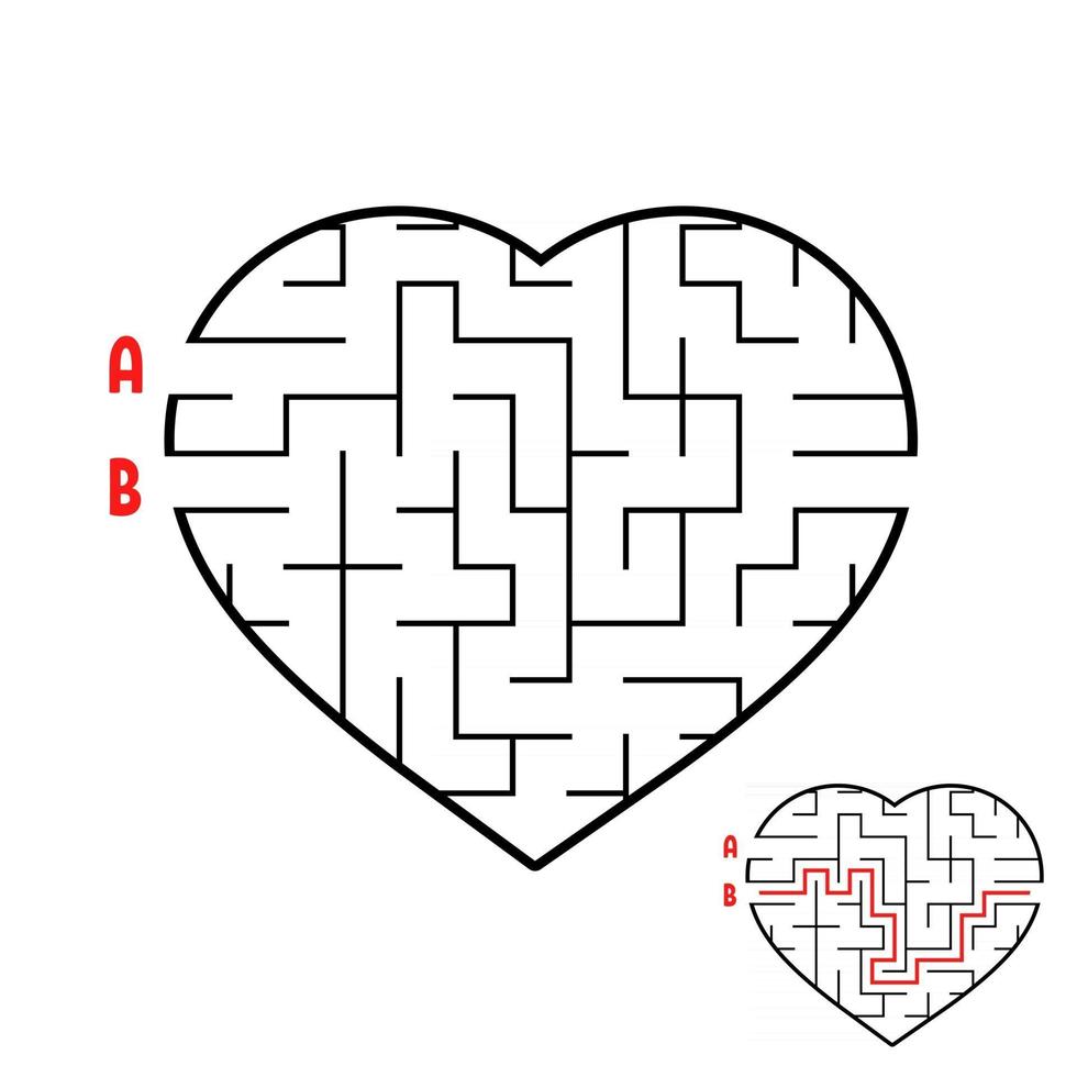 labyrinthe en forme de coeur. jeu pour les enfants. casse-tête pour les enfants. trouver le bon chemin. énigme du labyrinthe. illustration vectorielle plane isolée sur fond blanc. vecteur