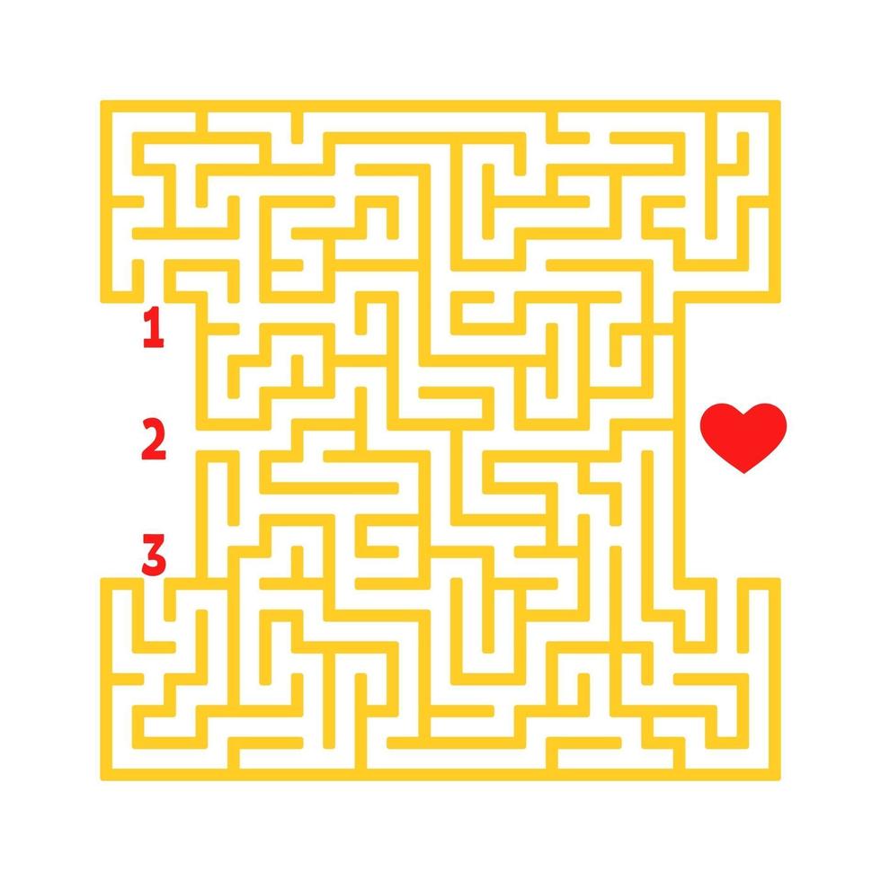 labyrinthe carré de couleur. jeu pour les enfants. casse-tête pour les enfants. trouver le bon chemin vers le cœur. énigme du labyrinthe. illustration vectorielle plane isolée sur fond blanc. vecteur