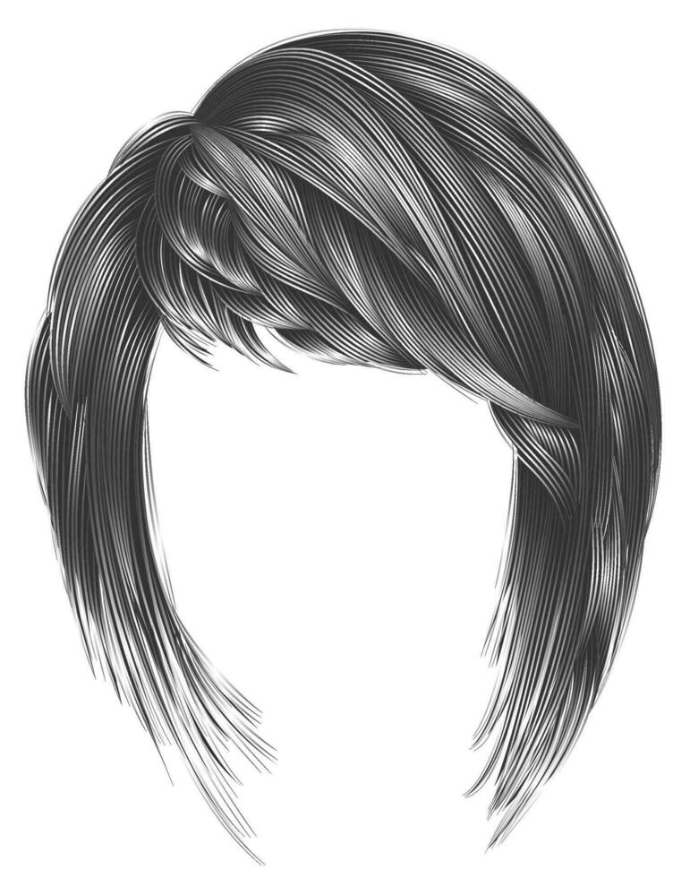 branché femme Cheveux kare avec la frange . gris couleurs . moyen longueur . beauté style . réaliste 3d . vecteur