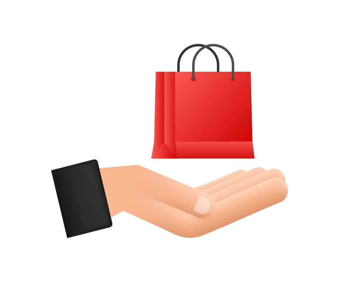 en ligne achats e Commerce concept avec en ligne achats et commercialisation icône. mains en portant achats Sacs. mouvement graphique 4k vecteur