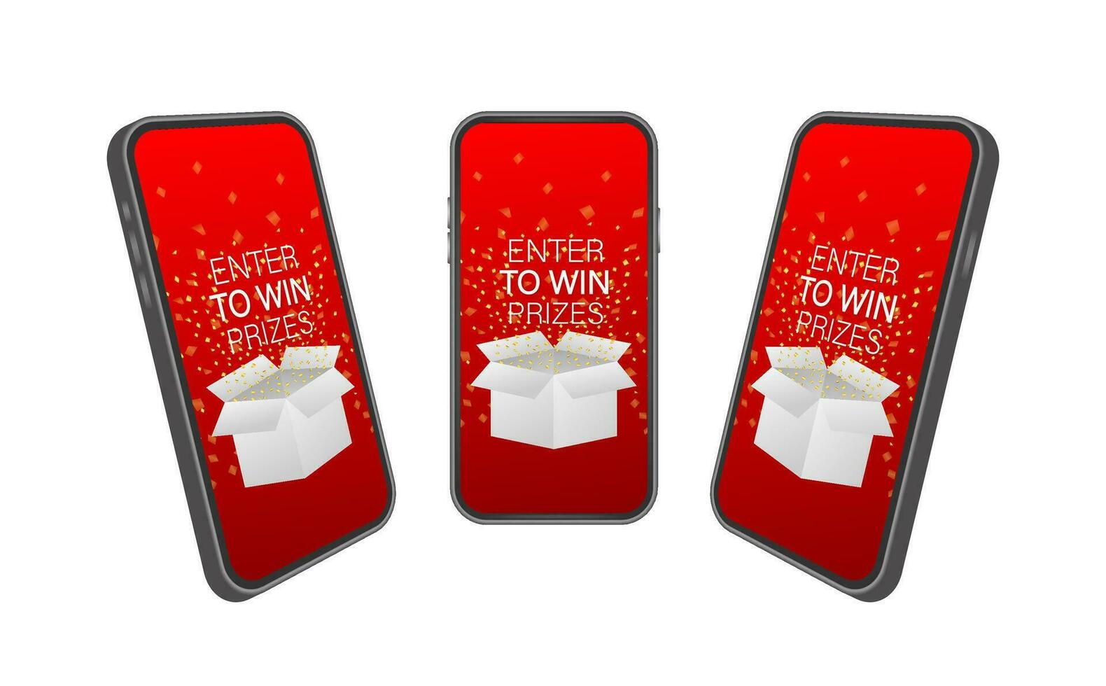 entrer à gagner prix sur téléphone intelligent filtrer. ouvert rouge cadeau boîte et confettis. vecteur Stock illustration.
