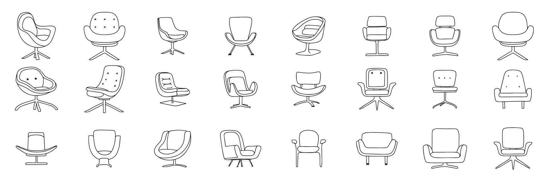 gros collection de griffonnage chaises. main tiré griffonnage moderne les fauteuils. ensemble de les fauteuils contour. vecteur illustration.