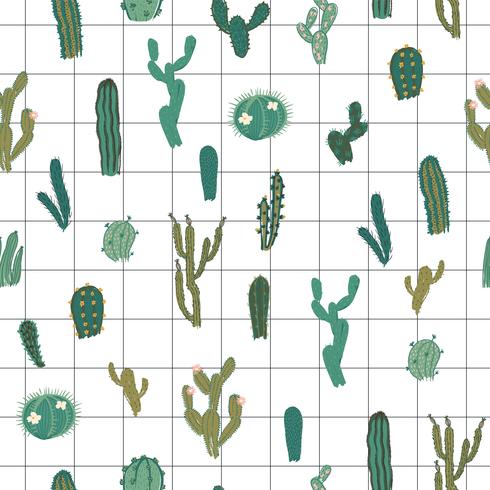 Modèle sans couture de vecteur avec cactus. Texture répétée avec des cactus verts.