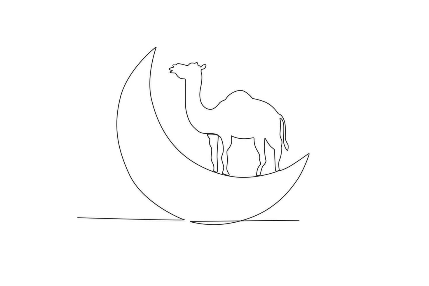 un continu ligne dessin de chameau plus de lune eid Al adha concept vecteur
