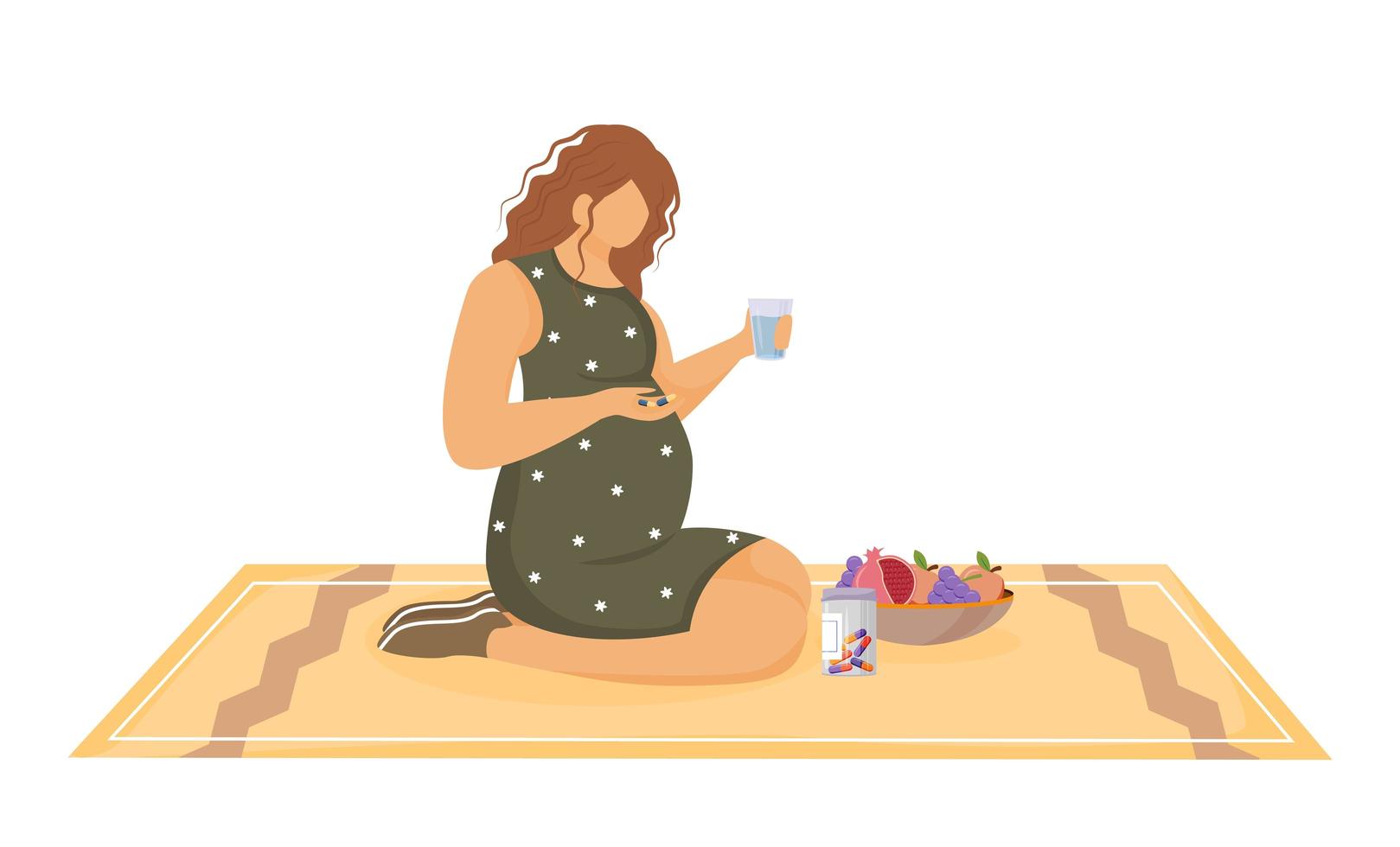 femme enceinte prenant des pilules illustration vectorielle plane. une alimentation saine et une thérapie d'entretien. Jeune fille à l'aide de comprimés de vitamines pendant la grossesse personnage sur fond blanc vecteur
