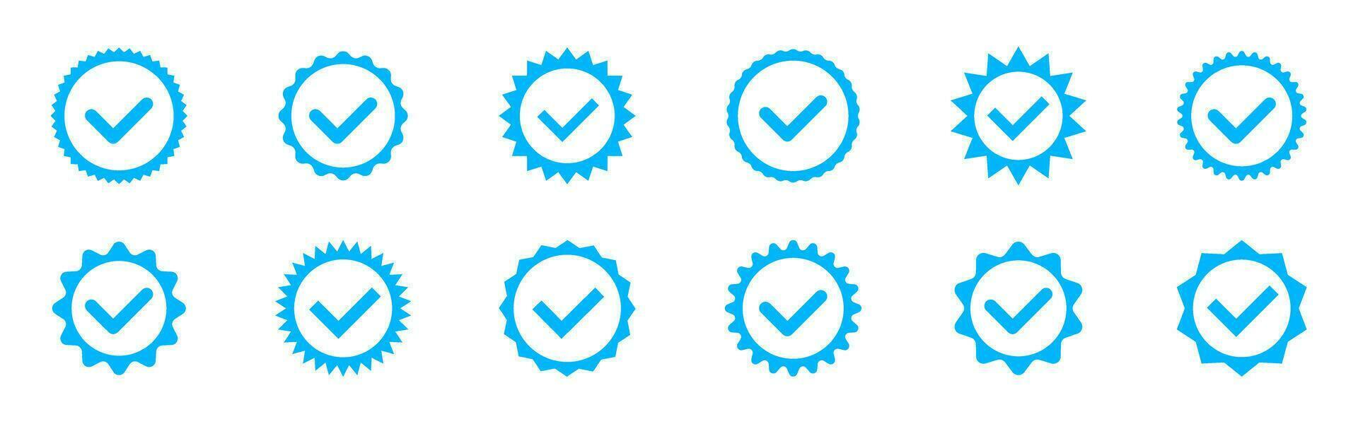 Compte vérification icône vide à l'intérieur. social médias vérification Icônes. vérifié badge profil ensemble. bleu vérifier marque icône. vecteur