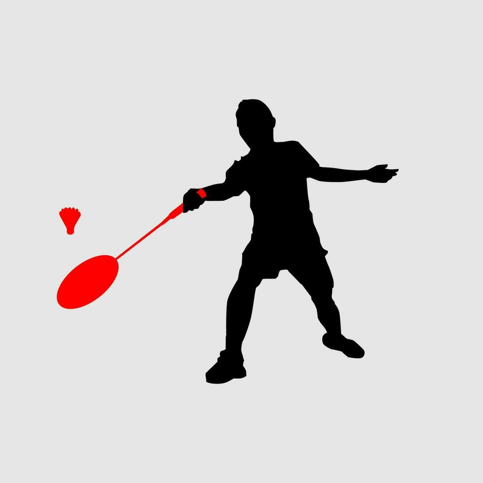 haute détails de badminton joueur silhouette. minimal symbole et logo de sport. en forme pour élément conception, arrière-plan, bannière, toile de fond, couverture, logotype. isolé sur noir Contexte. vecteur eps dix