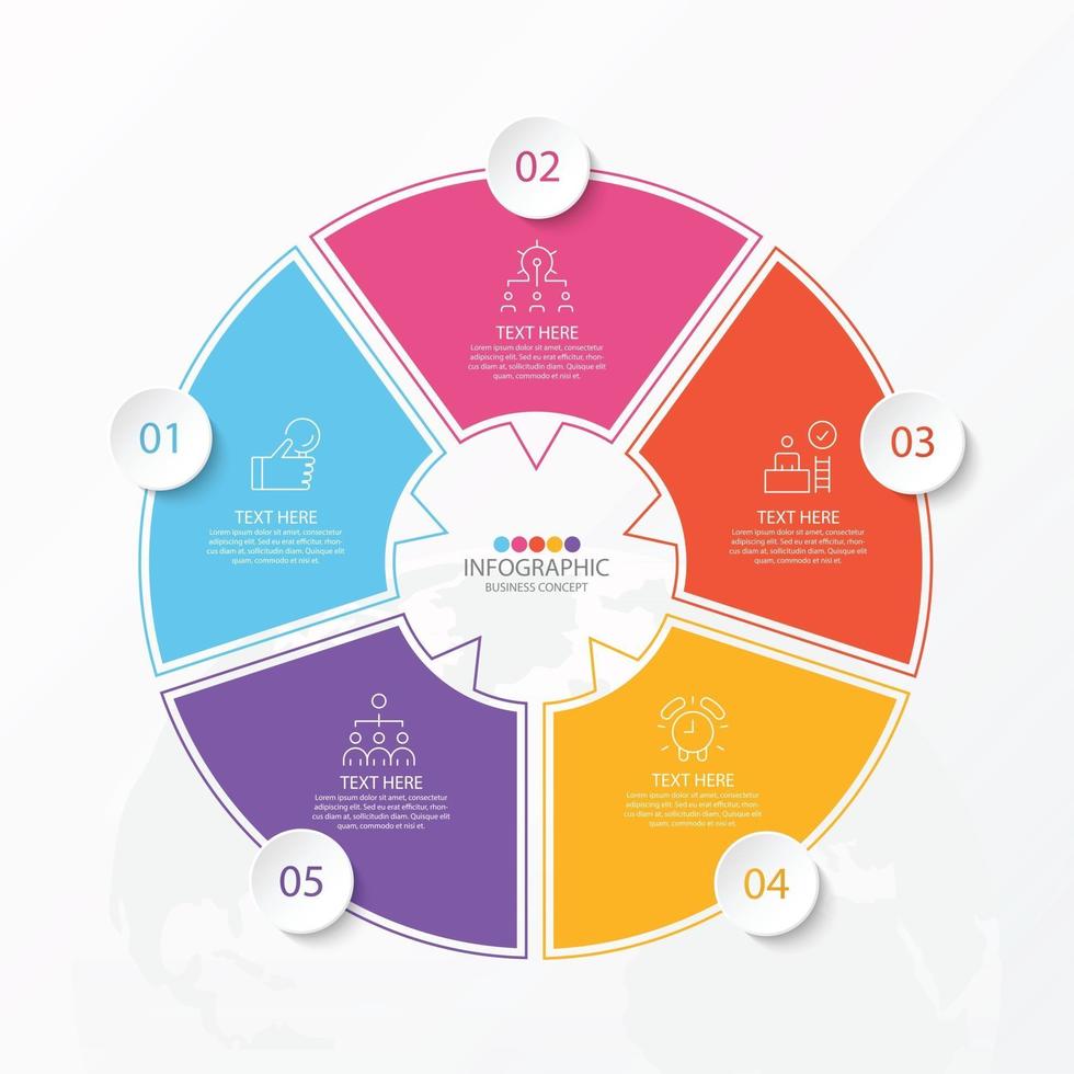 modèle d'infographie de cercle de base avec 5 étapes, processus ou options, organigramme de processus, utilisé pour le diagramme de processus, les présentations, la mise en page du flux de travail, l'organigramme, l'infographie. illustration vectorielle eps10. vecteur