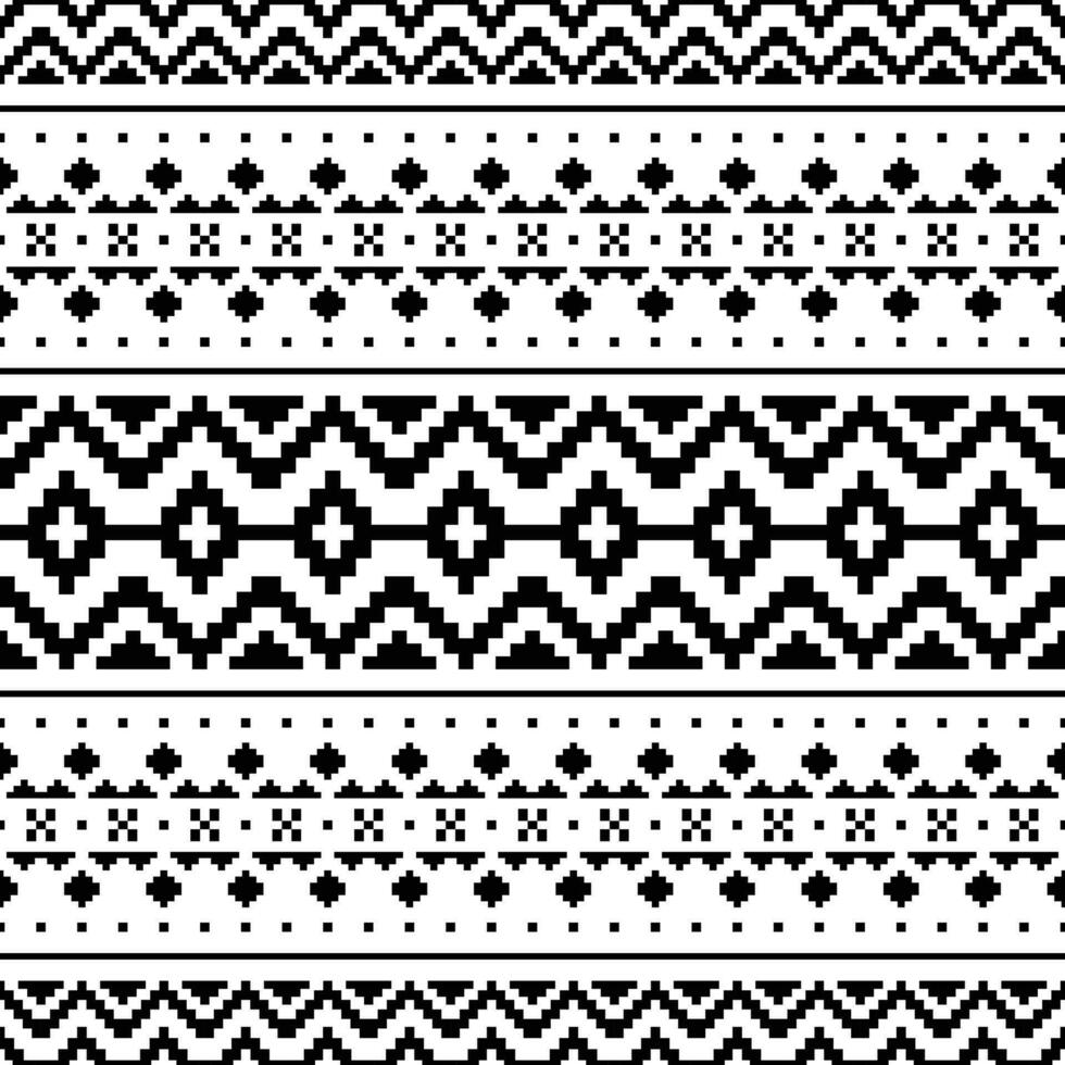 indigène tribal sans couture pixel modèle. abstrait décoratif style. géométrique ethnique motif conception pour textile et broderie. noir et blanc couleur. vecteur