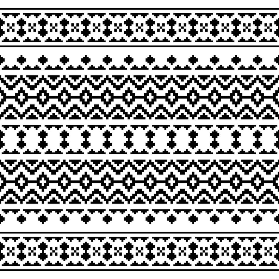 géométrique sans couture populaire modèle. aztèque et navajo tribal avec pixel style. ethnique décoration conception pour textile et broderie. noir et blanc couleur. vecteur