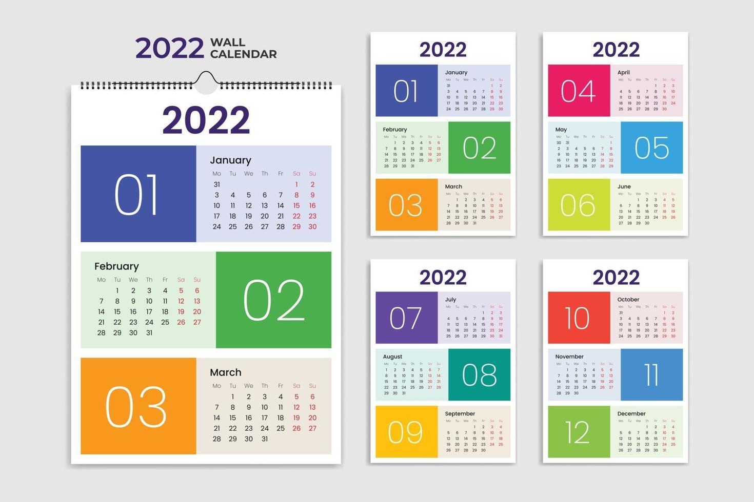 calendrier de planification de date mensuel minimaliste pour 2022 vecteur