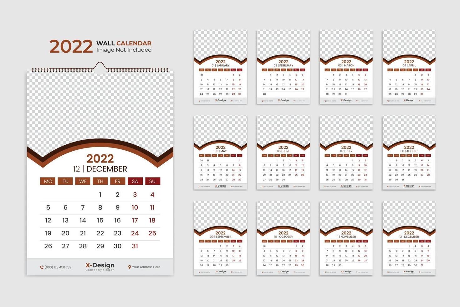 Modèle de calendrier mural 2022, planificateur d'horaire d'affaires annuel, calendrier d'événements, calendrier de bureau vecteur