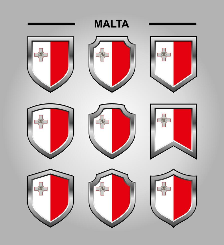 Malte nationale emblèmes drapeau avec luxe bouclier vecteur