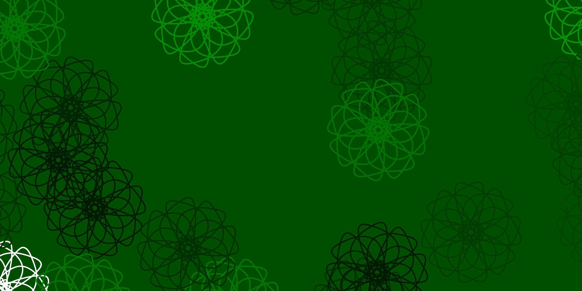 motif de doodle vecteur vert clair avec des fleurs.