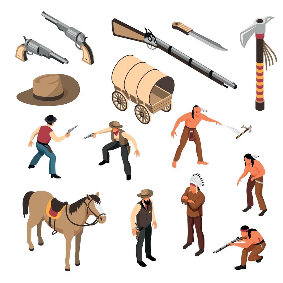 illustration vectorielle de far west set isométrique vecteur