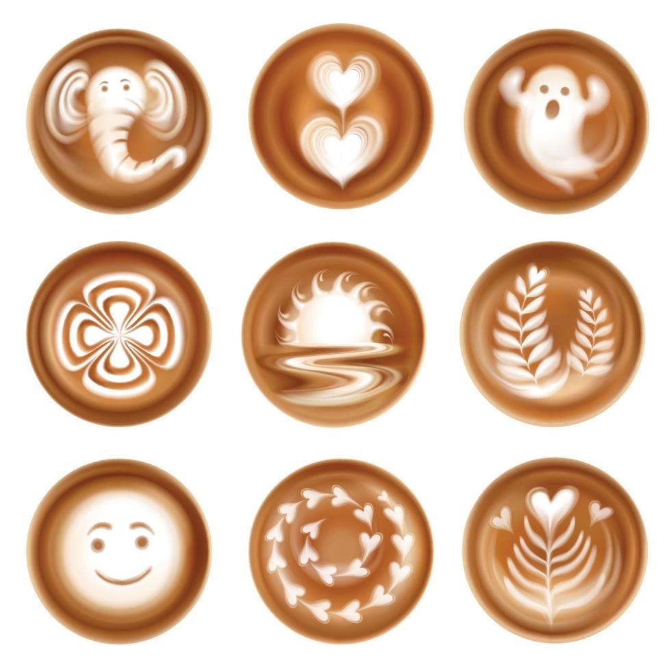 latte art réaliste set vector illustration
