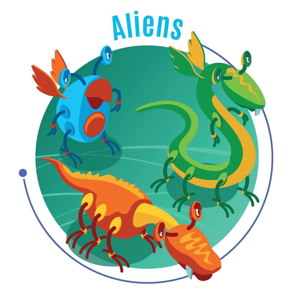 illustration vectorielle de fond aliens isométriques colorés vecteur