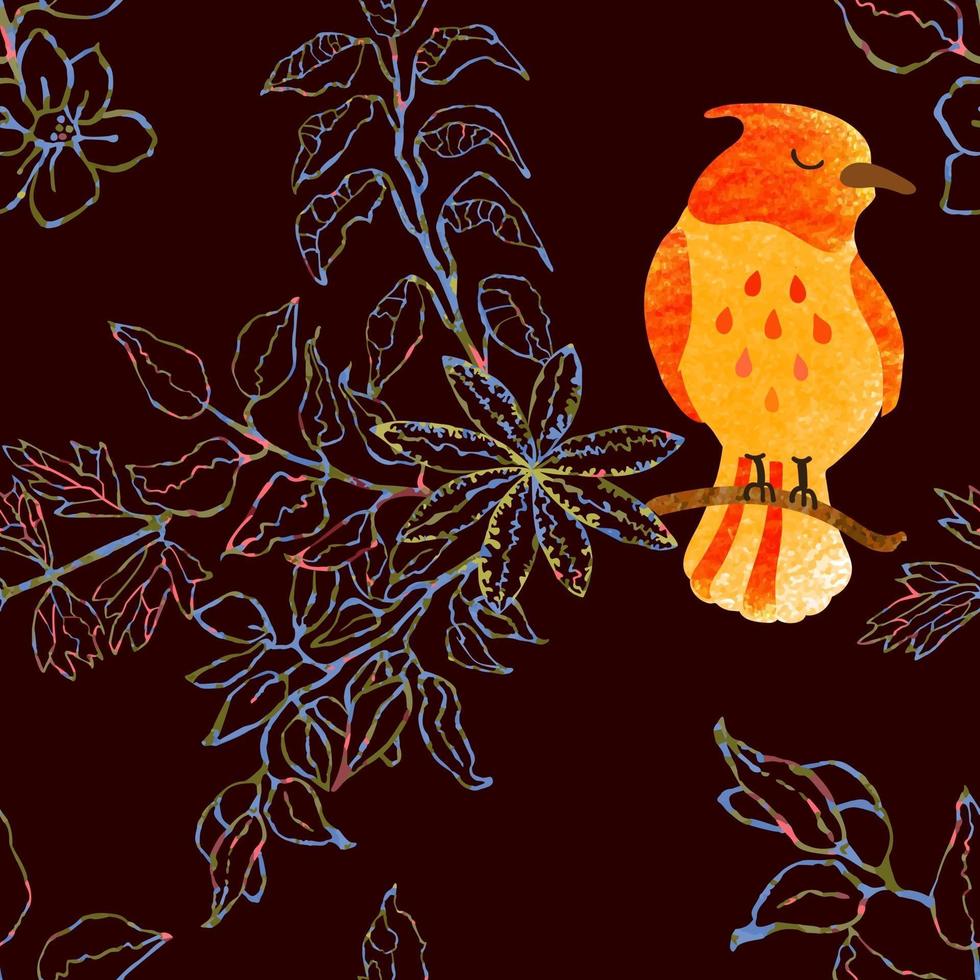 fond transparent vecteur avec illustration aquarelle colorée de fleurs et d'oiseaux. peut être utilisé pour le papier peint, les motifs de remplissage, la page Web, les textures de surface, l'impression textile, le papier d'emballage