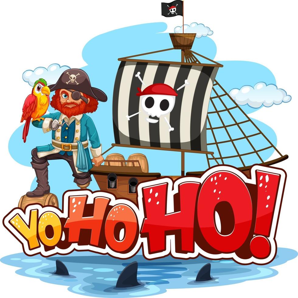 capitaine crochet debout sur le navire avec discours yo-ho-ho vecteur