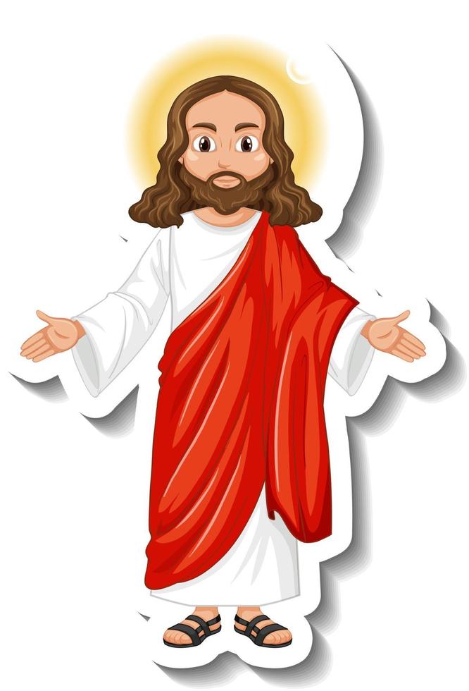 autocollant de personnage de dessin animé de jésus christ sur fond blanc vecteur