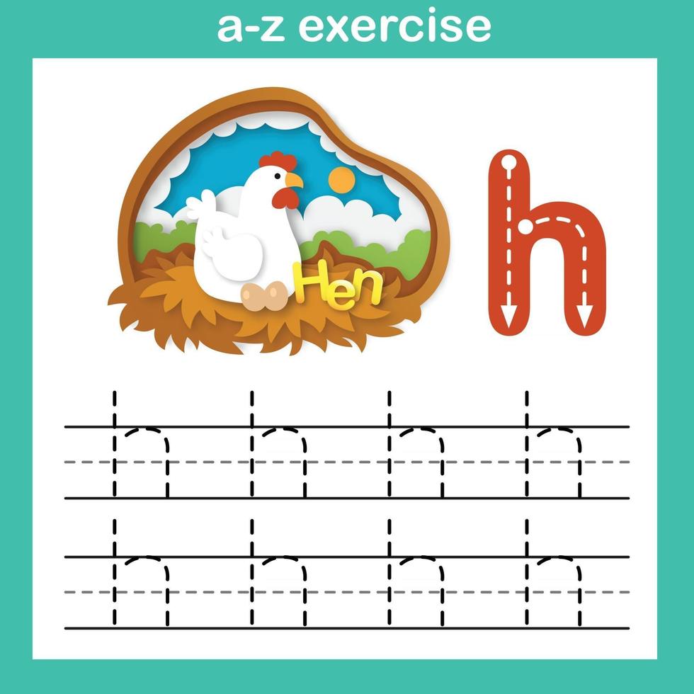 Lettre de l'alphabet h-poule exercice,papier découpé concept vector illustration