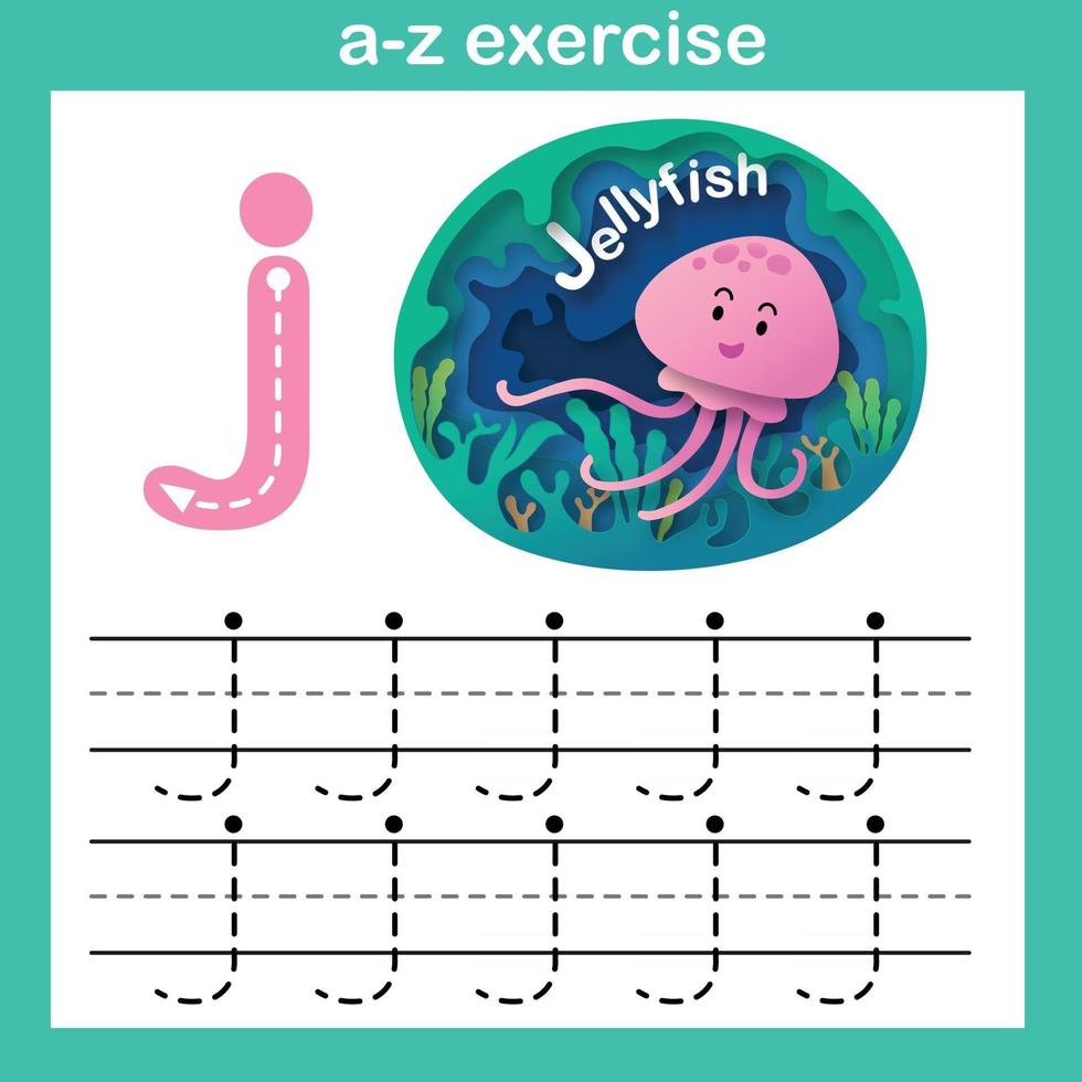 Lettre de l'alphabet j-exercice de méduses, papier découpé concept vector illustration