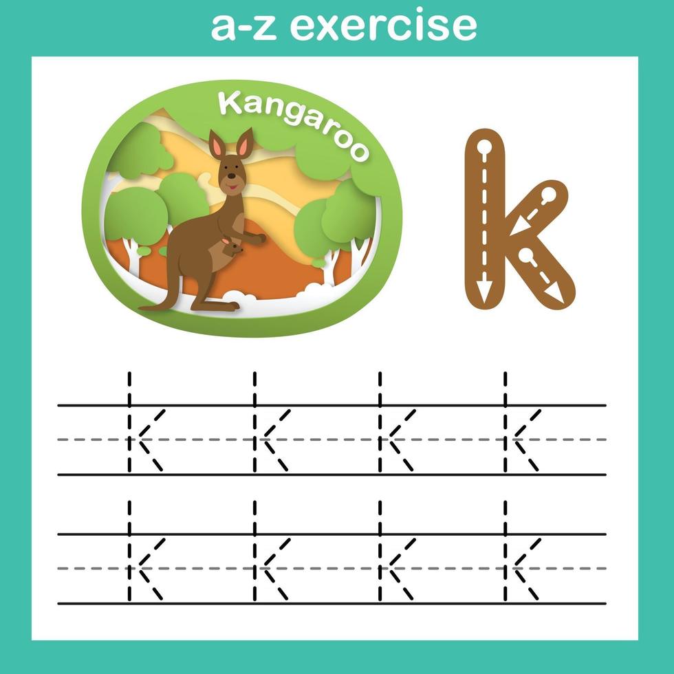 Lettre de l'alphabet k-kangourou exercice,papier découpé concept vector illustration