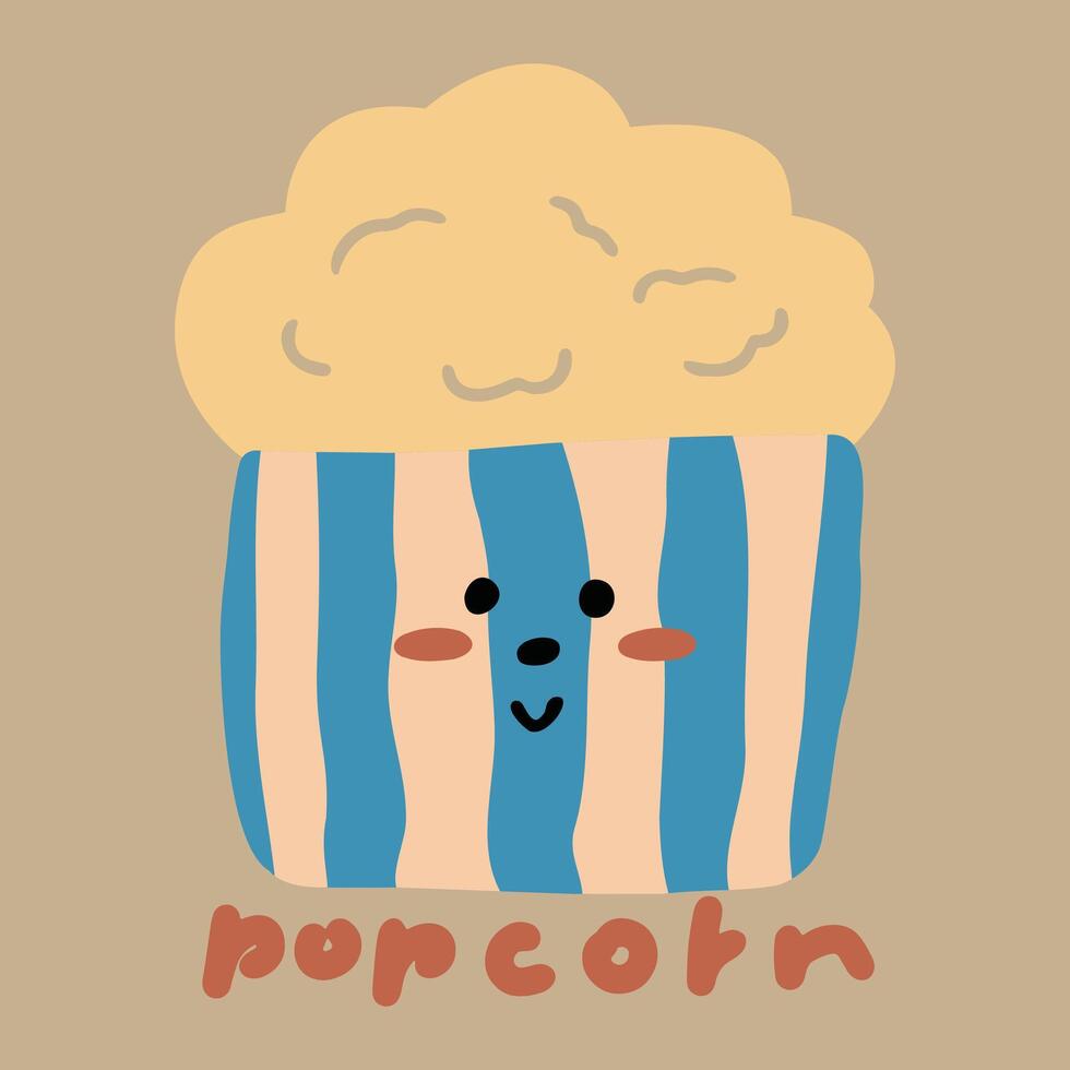 main tiré dessin animé nourriture illustration pop corn vecteur