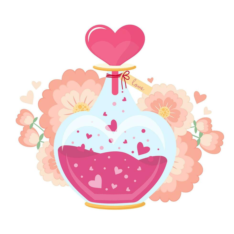 verre ballon de l'amour potion et cœur à l'intérieur illustration. l'amour boire. vecteur clipart illustration isolé sur blanc Contexte.