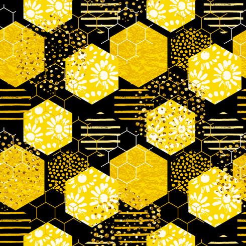 Motif géométrique sans couture avec abeille. Conception de miel abstraite moderne. vecteur