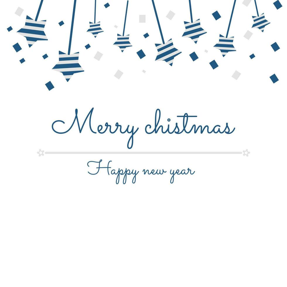 joyeux Noël salutation cartes, content Nouveau année salutation texte et décoré avec papier étoiles et ruban fête. vecteur illustration.