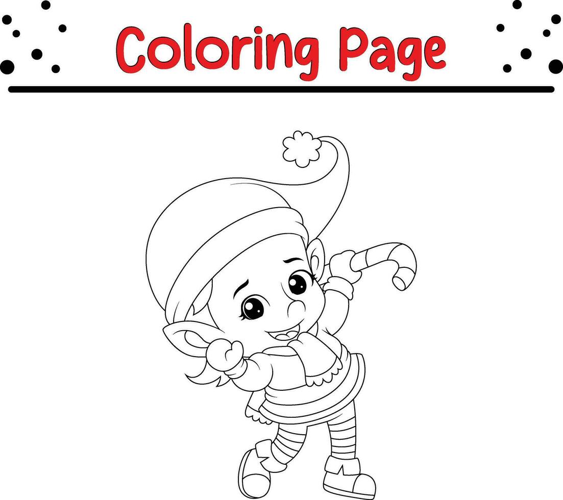 Noël elfe coloration page pour enfants. vecteur noir et blanc illustration isolé sur blanc Contexte.