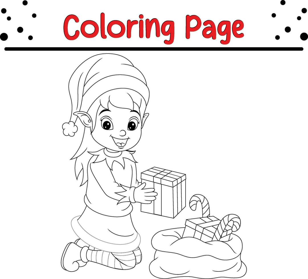 Noël elfe coloration page pour enfants. vecteur noir et blanc illustration isolé sur blanc Contexte.