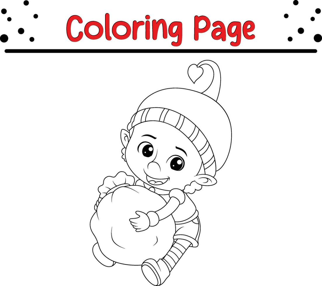 Noël elfe coloration page pour enfants. vecteur noir et blanc illustration isolé sur blanc Contexte.