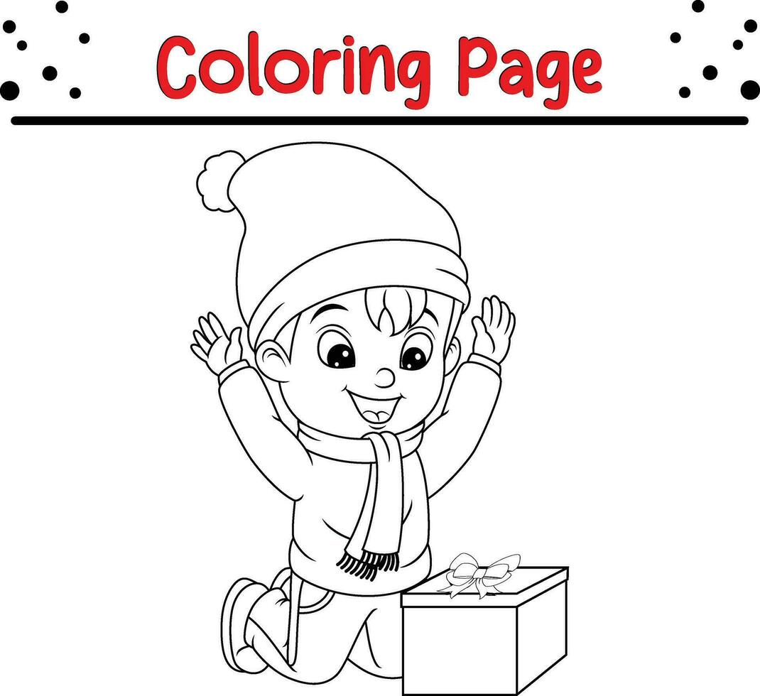 content Noël dessin animé peu garçon coloration page pour les enfants. vecteur