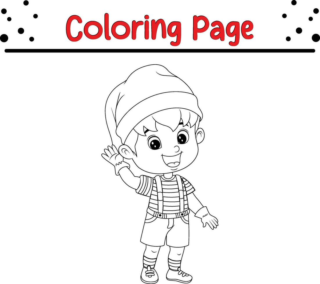 content Noël dessin animé peu garçon coloration page pour les enfants. vecteur