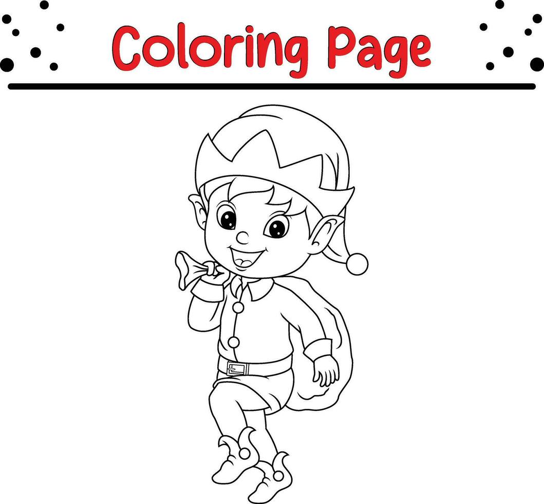 content Noël elfe coloration page pour les enfants. vecteur
