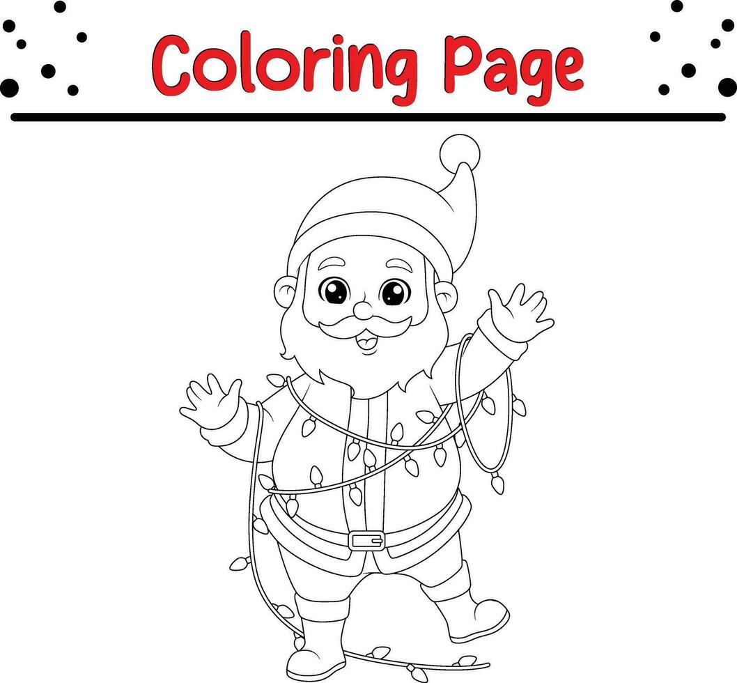 Noël Père Noël avec lumière coloration page pour enfants. vecteur noir et blanc illustration isolé sur blanc Contexte.