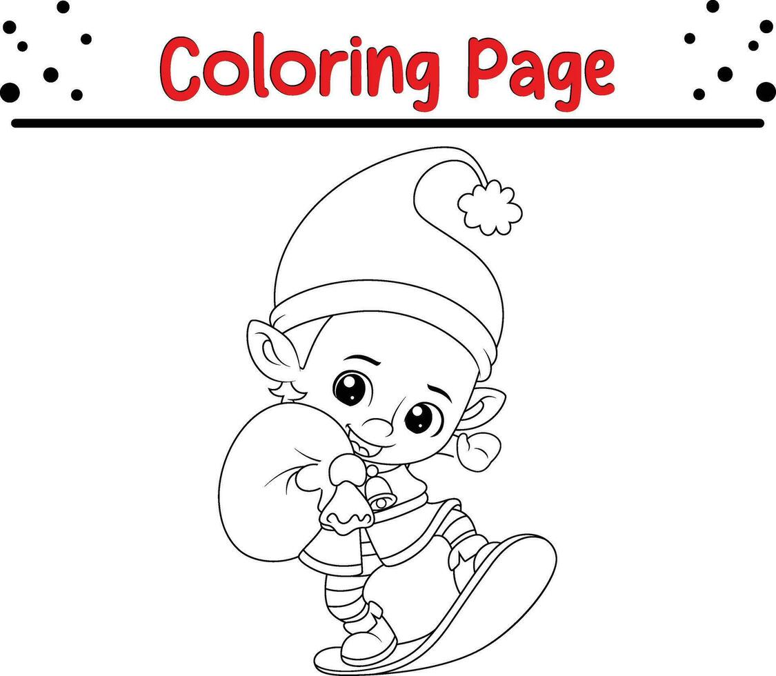 Noël elfe coloration page pour enfants. vecteur noir et blanc illustration isolé sur blanc Contexte.