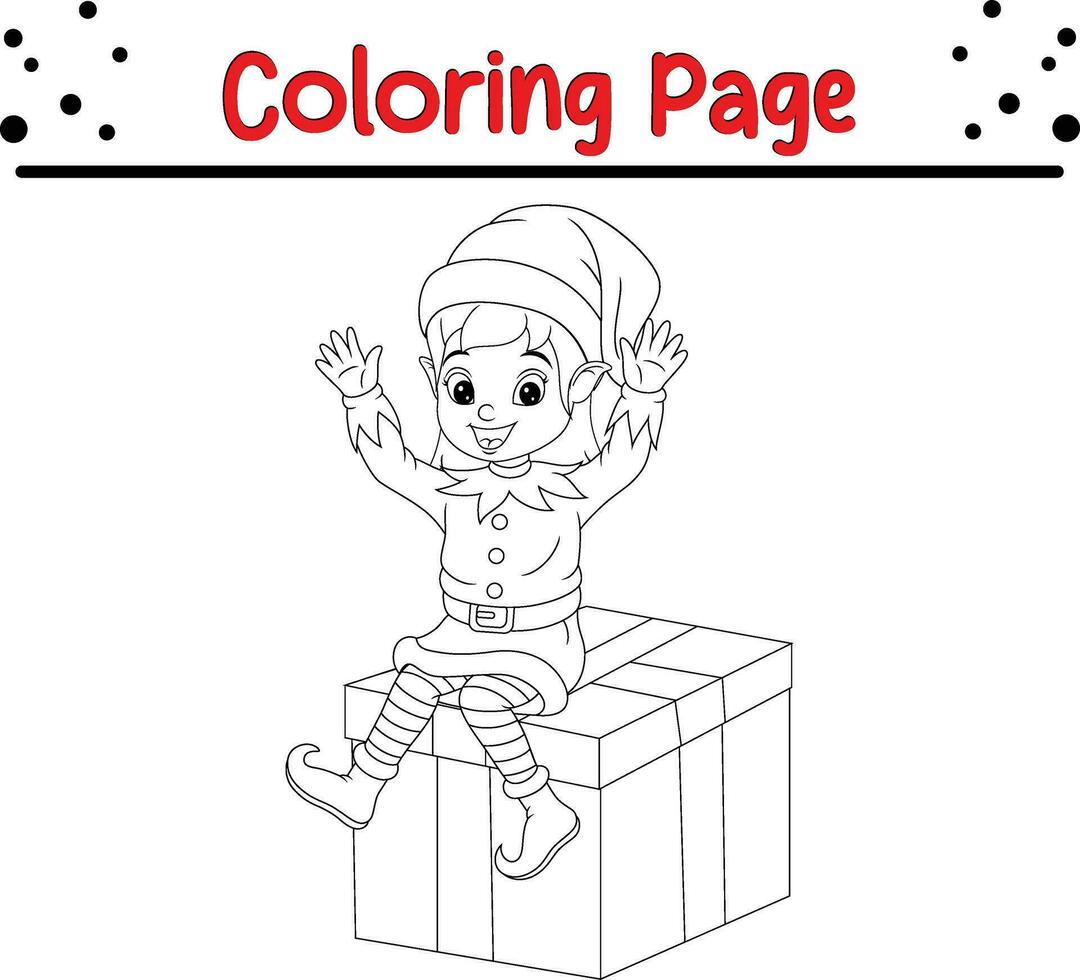 content Noël elfe coloration page pour les enfants. vecteur