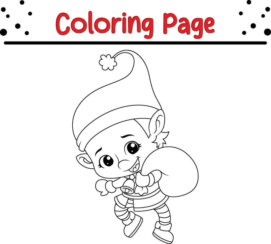 Noël elfe coloration page pour enfants. vecteur noir et blanc illustration isolé sur blanc Contexte.