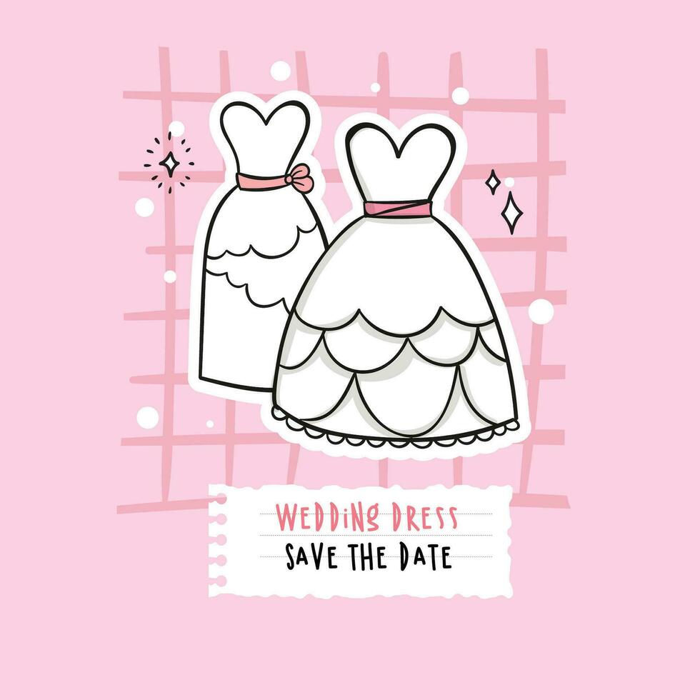 mariage invitation carte avec mariage robe main tiré illustration vecteur