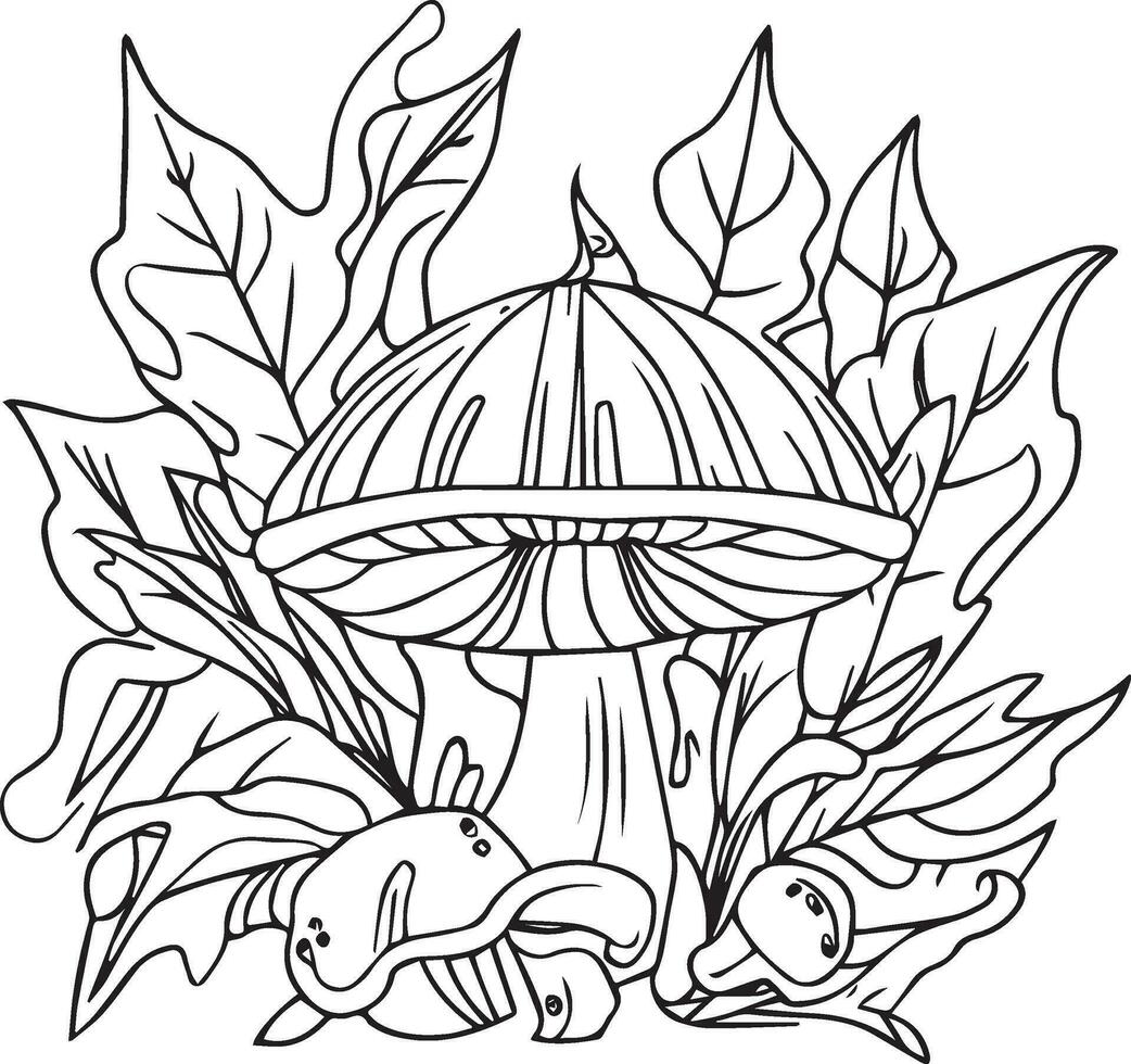 champignon et Bonjour, septembre l'automne tomber vecteur art dessiné à la main illustration, Naturel feuille collection, crayon esquisser coloration livre, et page.