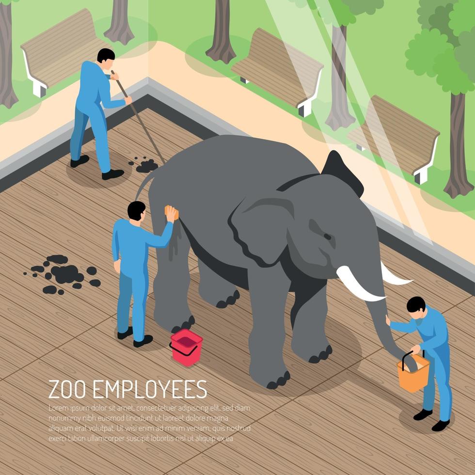 Les travailleurs du zoo illustration isométrique vector illustration