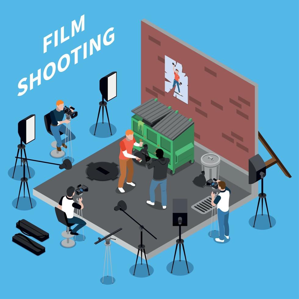 illustration vectorielle de fond isométrique de tournage de film vecteur